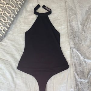 Black halter top bodysuit
